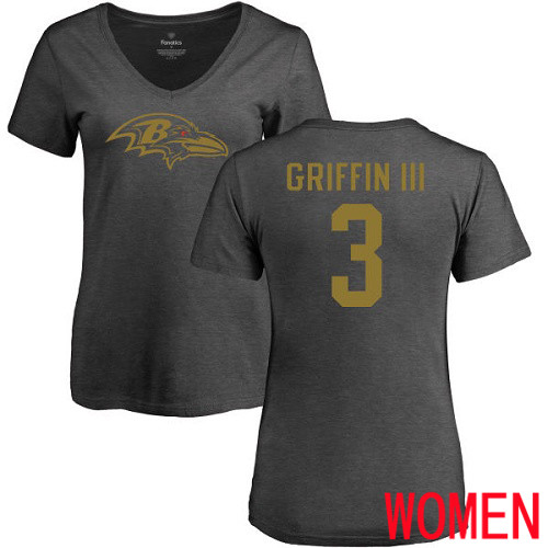 Baltimore Ravens Ash Women Robert Griffin III One Color NFL Football #3 T Shirt->nfl t-shirts->Sports Accessory